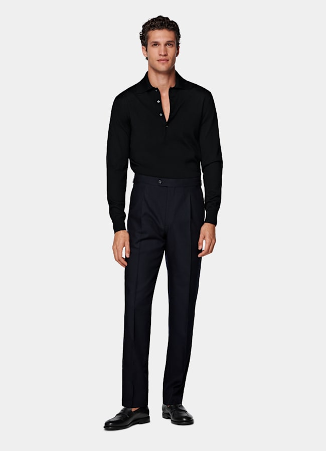 SUITSUPPLY All Season Wrinkle-Free 4-Ply Wool by Rogna, Italy Navy Wide Leg Tapered Suit Trousers