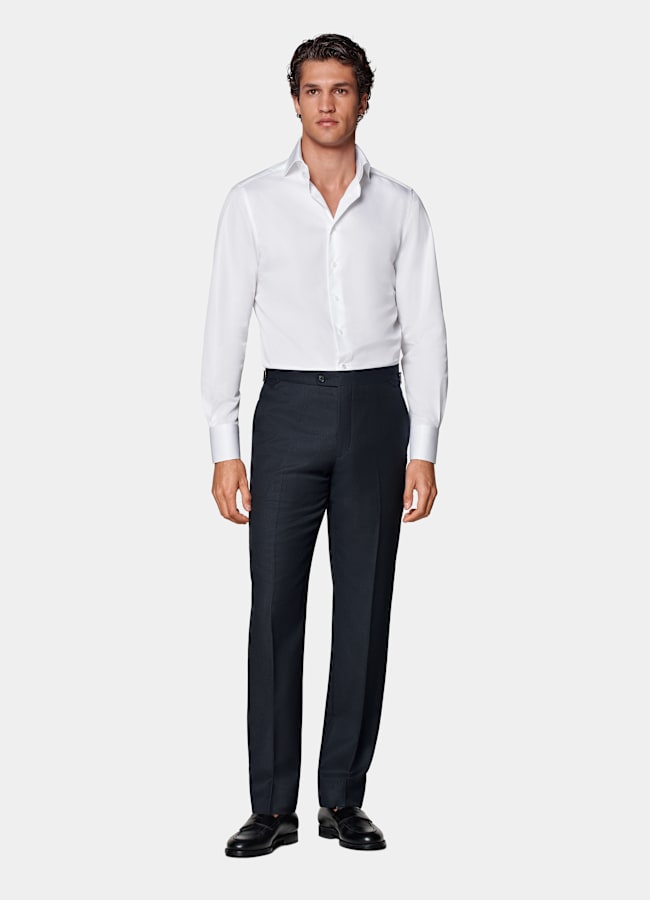 SUITSUPPLY All Season Pure S130's Wool by Reda, Italy Navy Bird's Eye Slim Leg Straight Suit Trousers