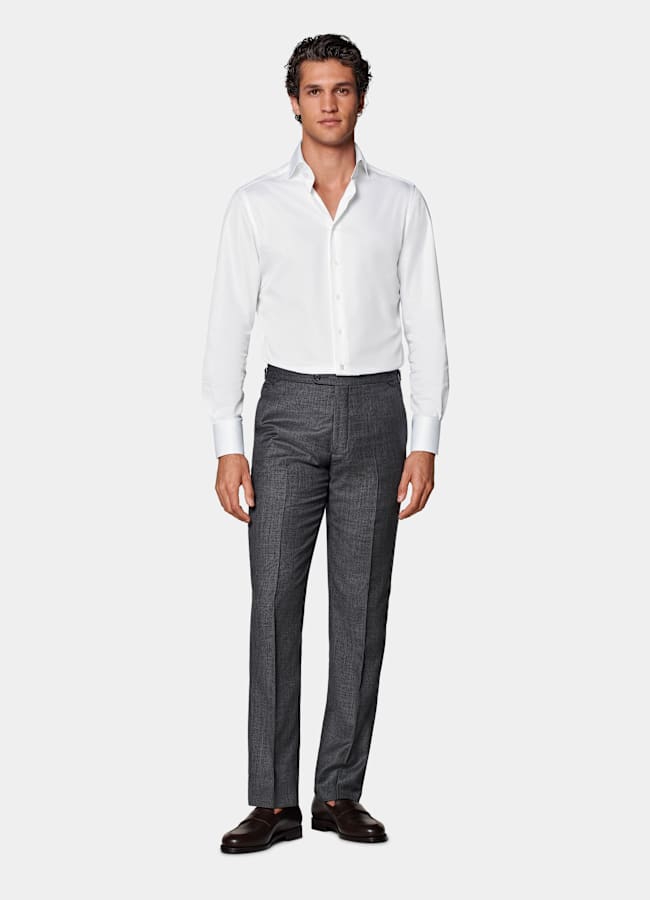 SUITSUPPLY All Season Pure S130's Wool by Reda, Italy Dark Grey Bird's Eye Slim Leg Straight Suit Trousers