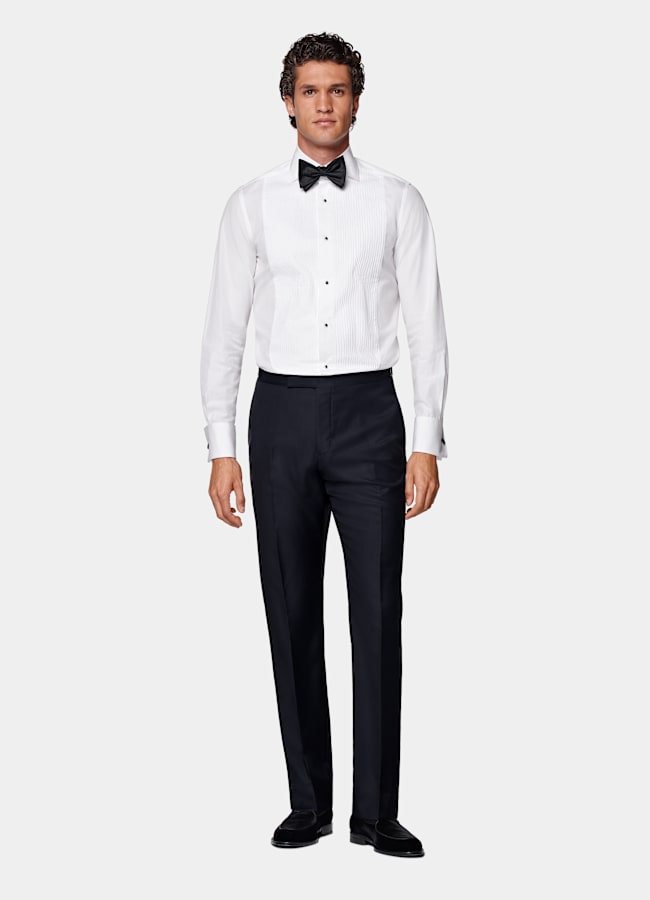 SUITSUPPLY All Season Pure S110's Wool by Vitale Barberis Canonico, Italy Navy Slim Leg Straight Tuxedo Trousers
