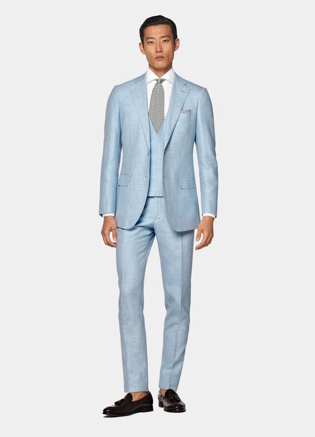 SUITSUPPLY Laine, soie et lin - E.Thomas, Italie Gilet de costume bleu clair