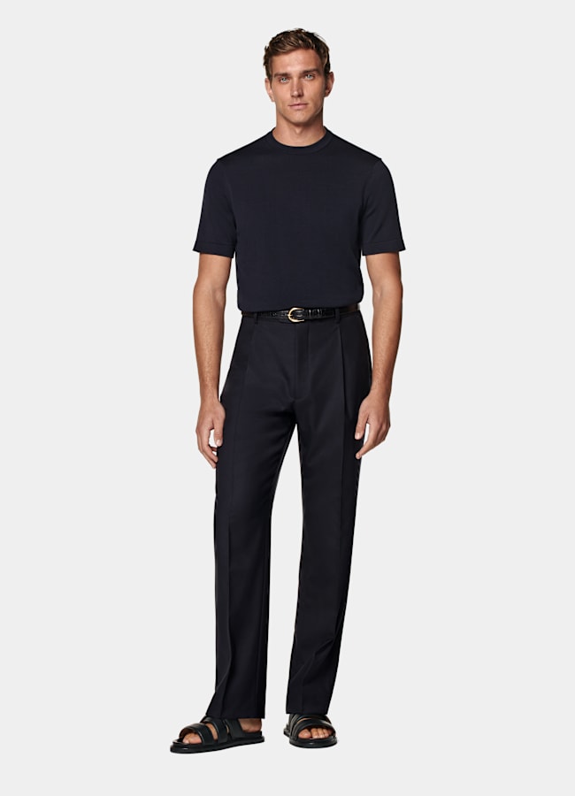 SUITSUPPLY Cotton Silk Navy Short Sleeve Crewneck