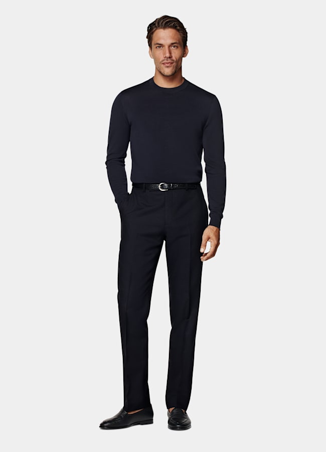 SUITSUPPLY Cotton Silk Navy Crewneck