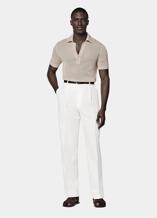 SUITSUPPLY Cotton Silk Sand Crochet Polo