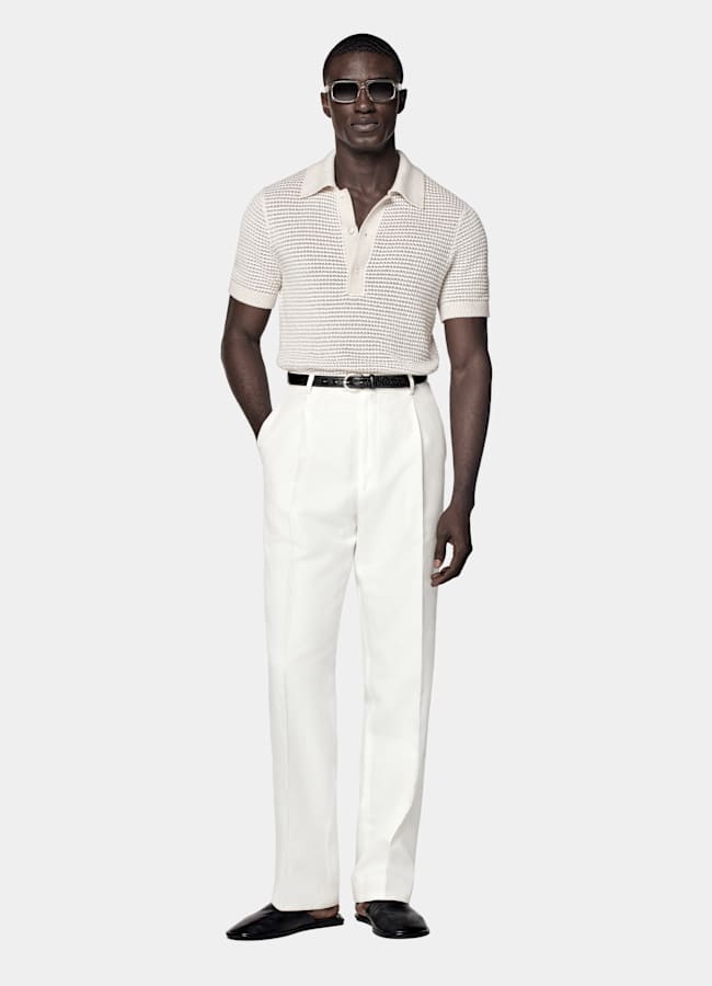 SUITSUPPLY Baumwolle Leinen Seide Poloshirt Crochet hellgrau