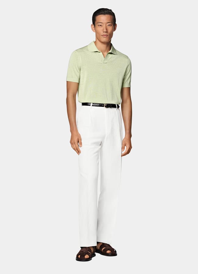 SUITSUPPLY Cotton Silk Light Green Buttonless Polo