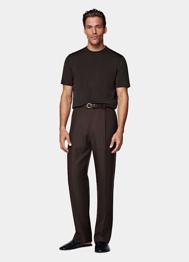 SUITSUPPLY Cotton Silk Dark Brown Short Sleeve Crewneck