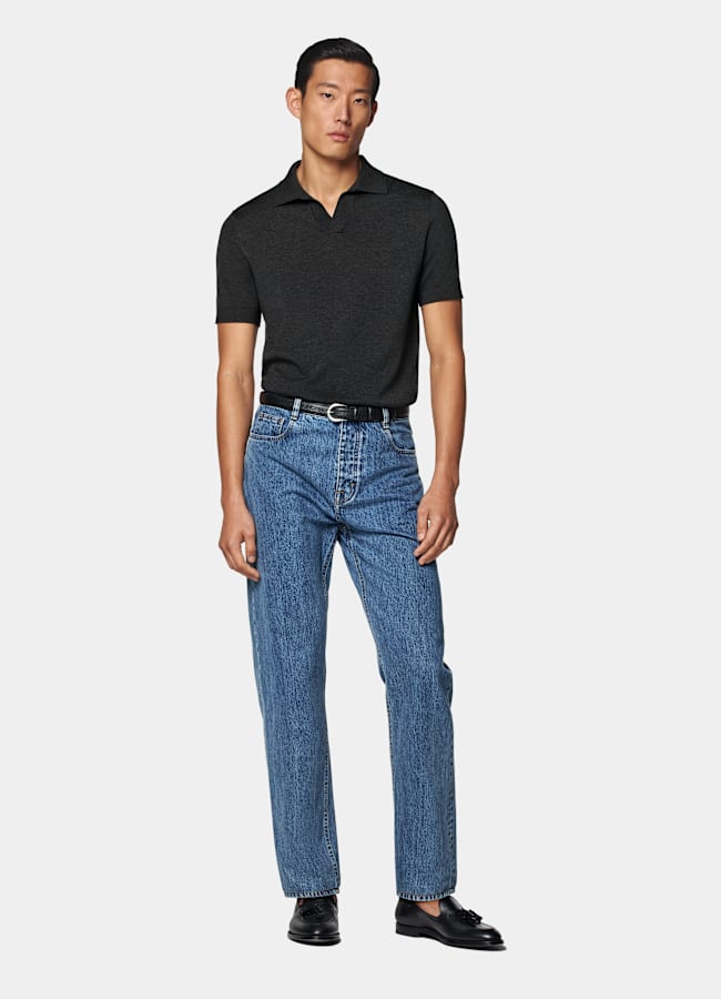 SUITSUPPLY Cotton Silk Dark Grey Buttonless Polo