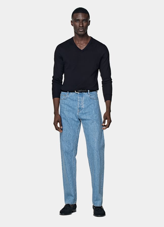 SUITSUPPLY Pure Wool Navy Merino V-Neck