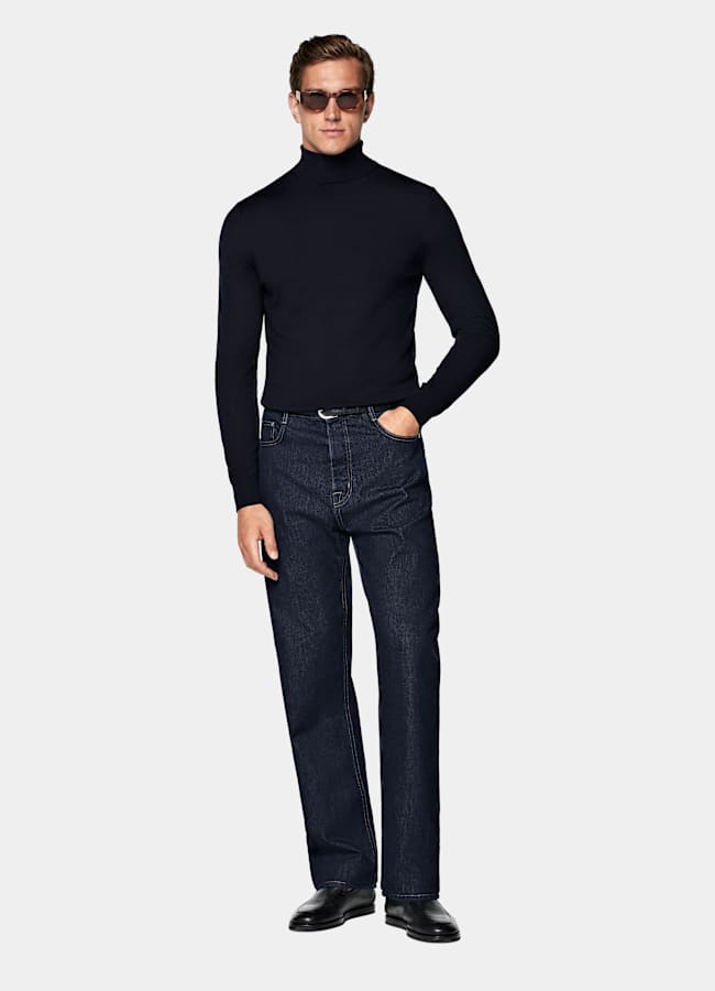 SUITSUPPLY Pure laine Col roulé Merino bleu marine