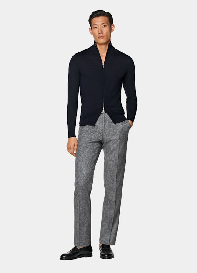 SUITSUPPLY Pura lana Cardigan navy Merino con zip