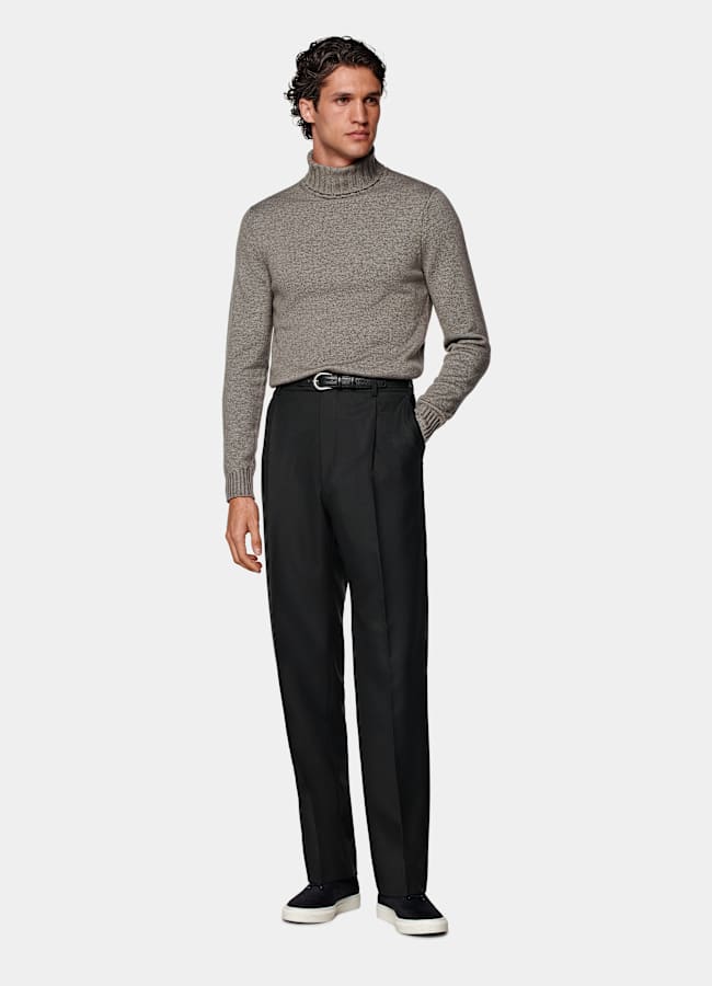 SUITSUPPLY Wool Cashmere Taupe Turtleneck
