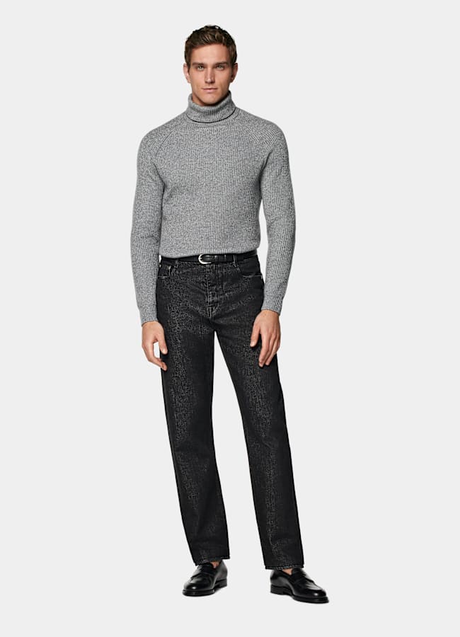 SUITSUPPLY Laine et cachemire Col roulé côtelé gris