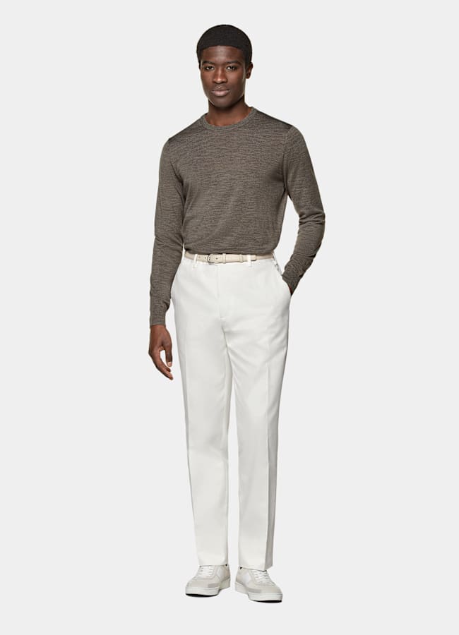 SUITSUPPLY Silk Wool Cashmere Taupe Crewneck