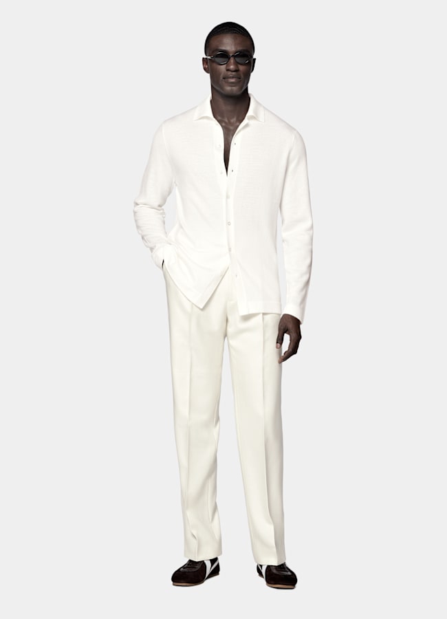 SUITSUPPLY Pure Wool Off-White Merino Long Sleeve Polo Cardigan