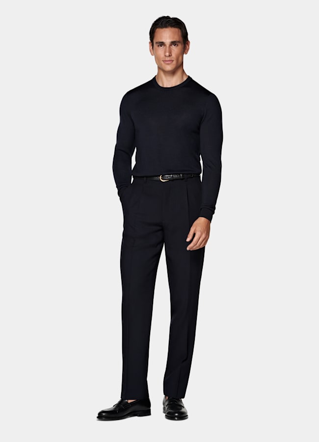 SUITSUPPLY Pure laine Pull col rond Merino bleu marine