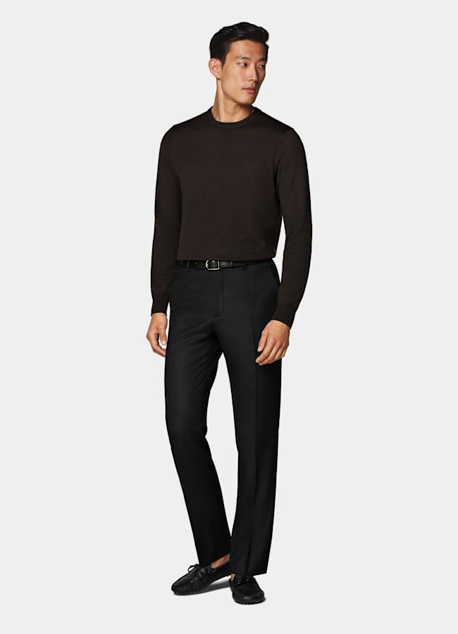 SUITSUPPLY Pure Wool Dark Brown Merino Crewneck