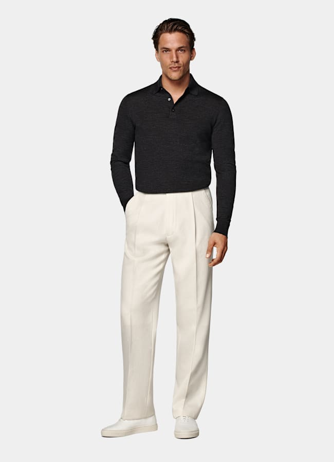 SUITSUPPLY Pure Wool Dark Grey Merino Long Sleeve Polo