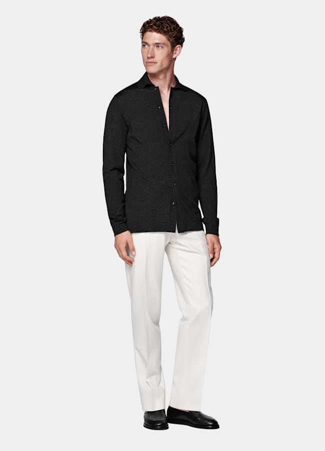 SUITSUPPLY Pure Wool Dark Grey Merino Long Sleeve Polo Cardigan