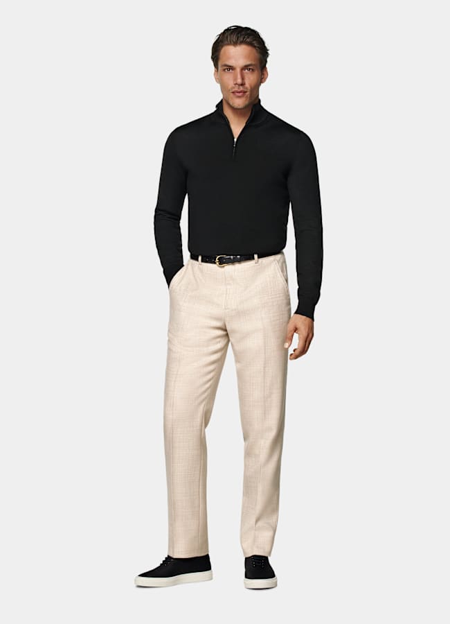 SUITSUPPLY Pure Wool Black Merino Half Zip