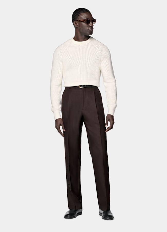 SUITSUPPLY Pure Wool Off-White Merino Ribbed Crewneck