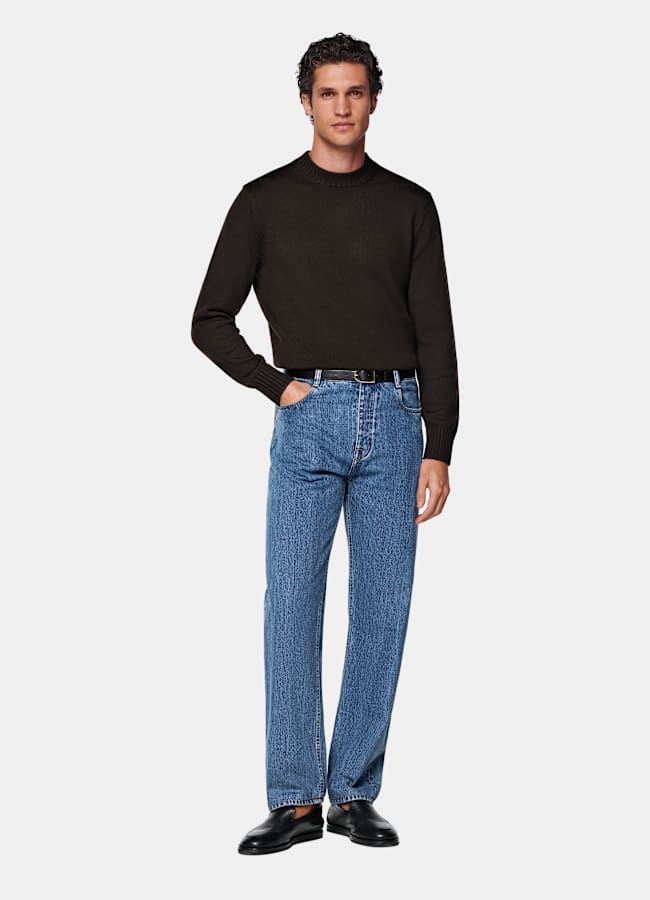 SUITSUPPLY Pure laine Pull col rond marron foncé