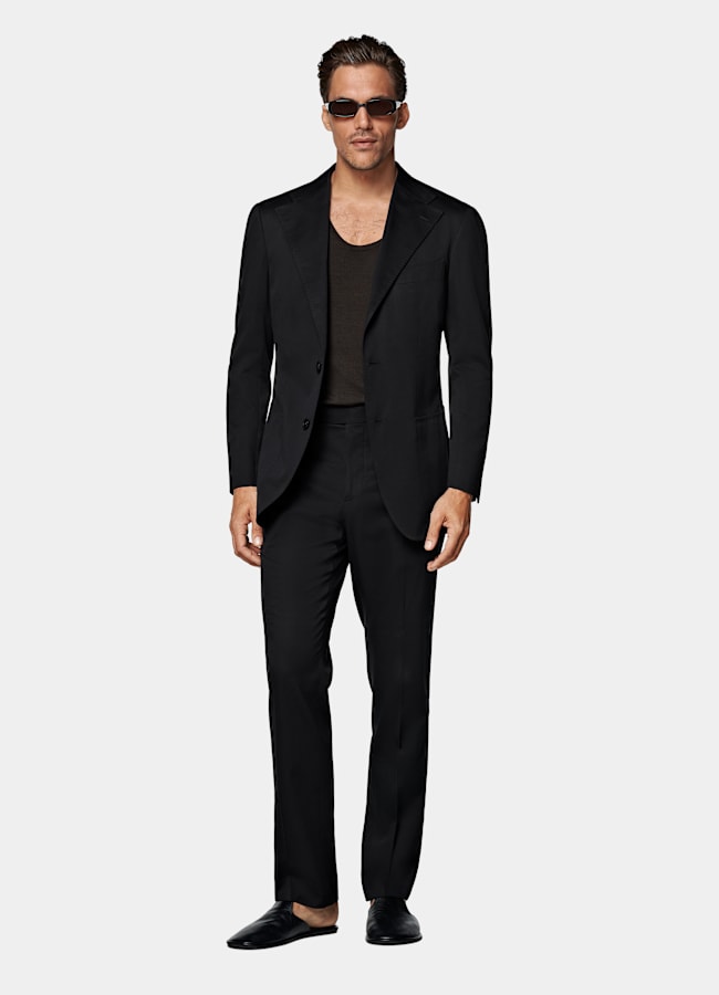SUITSUPPLY Summer Cotton Cashmere by Solbiati, Italy Black Relaxed Fit Roma Suit