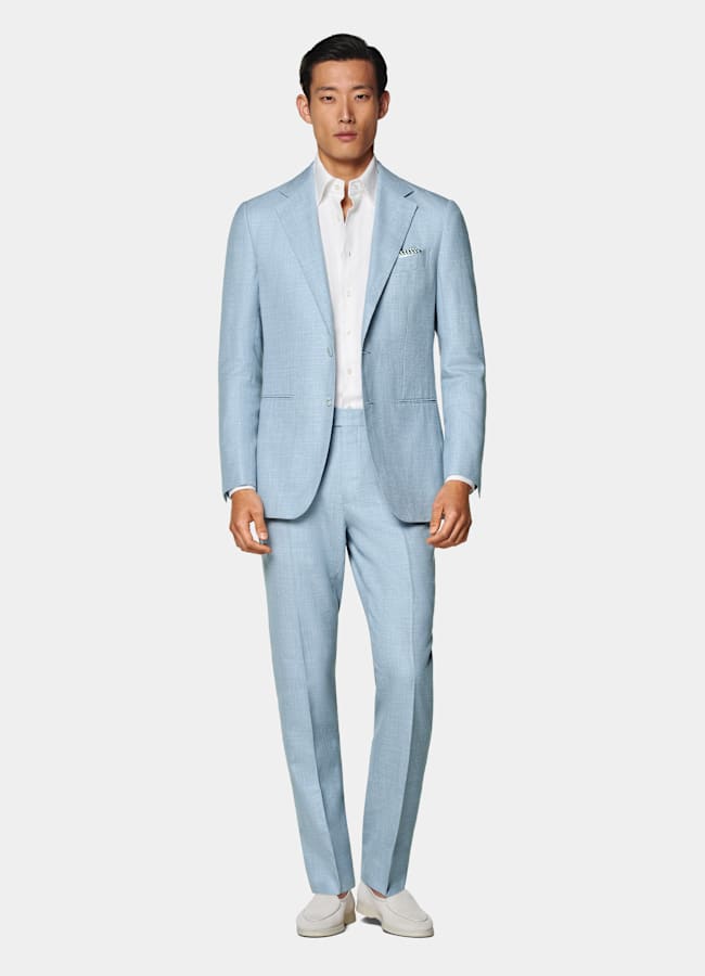 SUITSUPPLY Summer Wool Silk Linen by E.Thomas, Italy Light Blue Tailored Fit Havana Suit