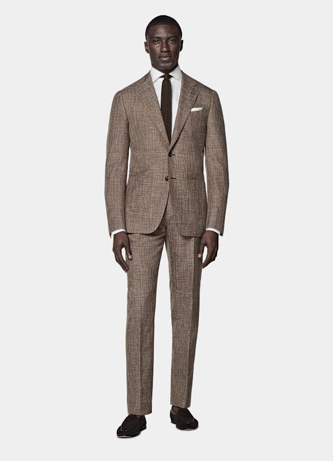 SUITSUPPLY Summer Wool Silk Linen by Rogna, Italy Mid Brown Tailored Fit Havana Suit