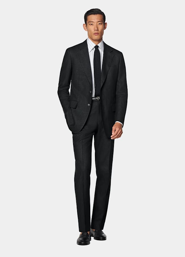 SUITSUPPLY Sommer Schurwolle Seide Leinen von E.Thomas, Italien Milano Anzug schwarz Tailored Fit