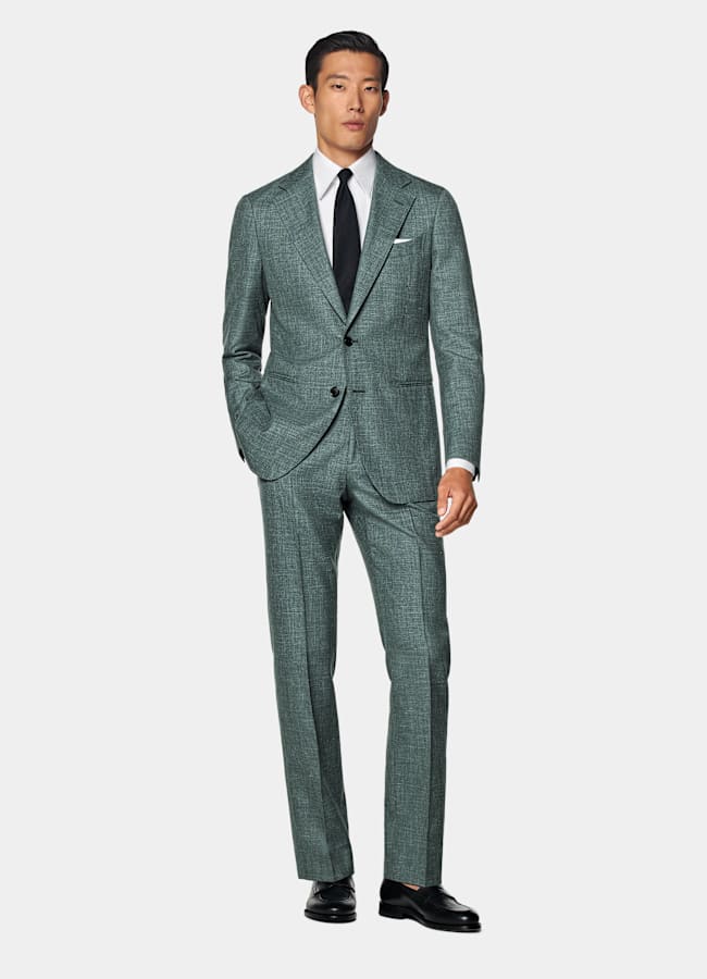 SUITSUPPLY Summer Wool Silk Linen by E.Thomas, Italy Green Tailored Fit Havana Suit