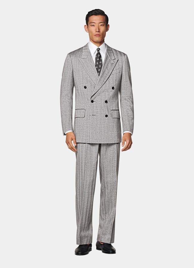 SUITSUPPLY All Season Wool Silk by Rogna, Italy Grey Herringbone Tailored Fit Milano Suit