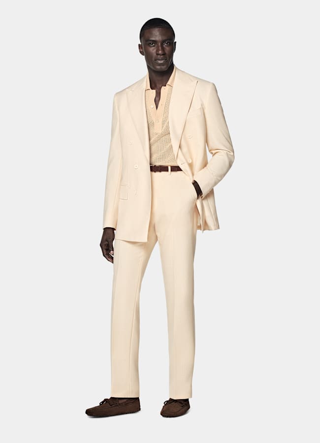 SUITSUPPLY All Season Wool Mohair by Vitale Barberis Canonico, Italy Light Yellow Tailored Fit Milano Suit