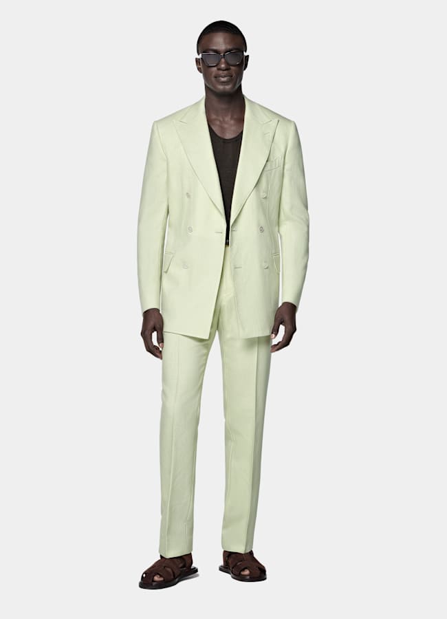 SUITSUPPLY All Season Wool Mohair by Rogna, Italy Light Green Tailored Fit Milano Suit