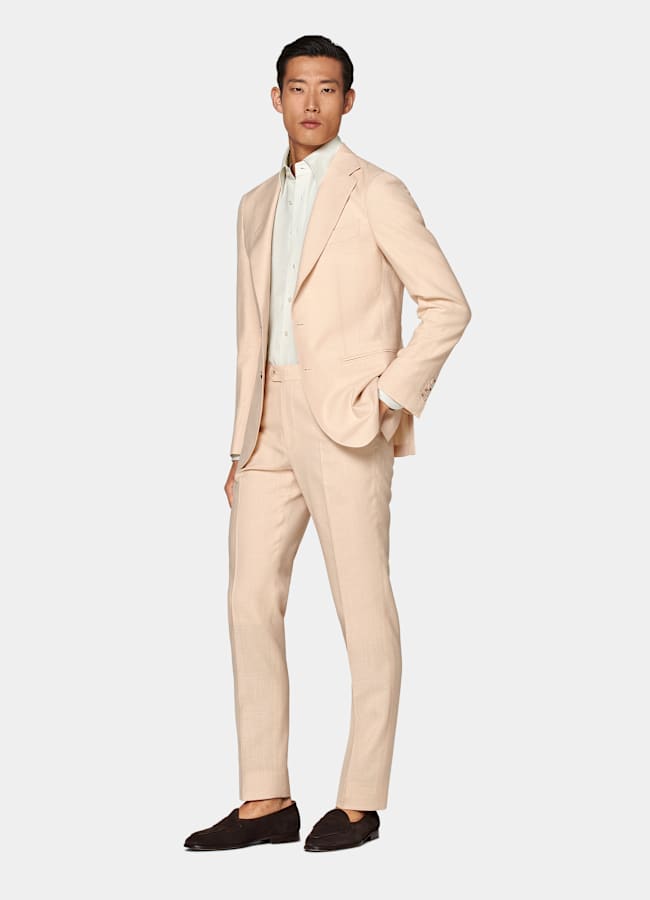 SUITSUPPLY Summer Wool Silk Linen by E.Thomas, Italy Light Pink Tailored Fit Havana Suit