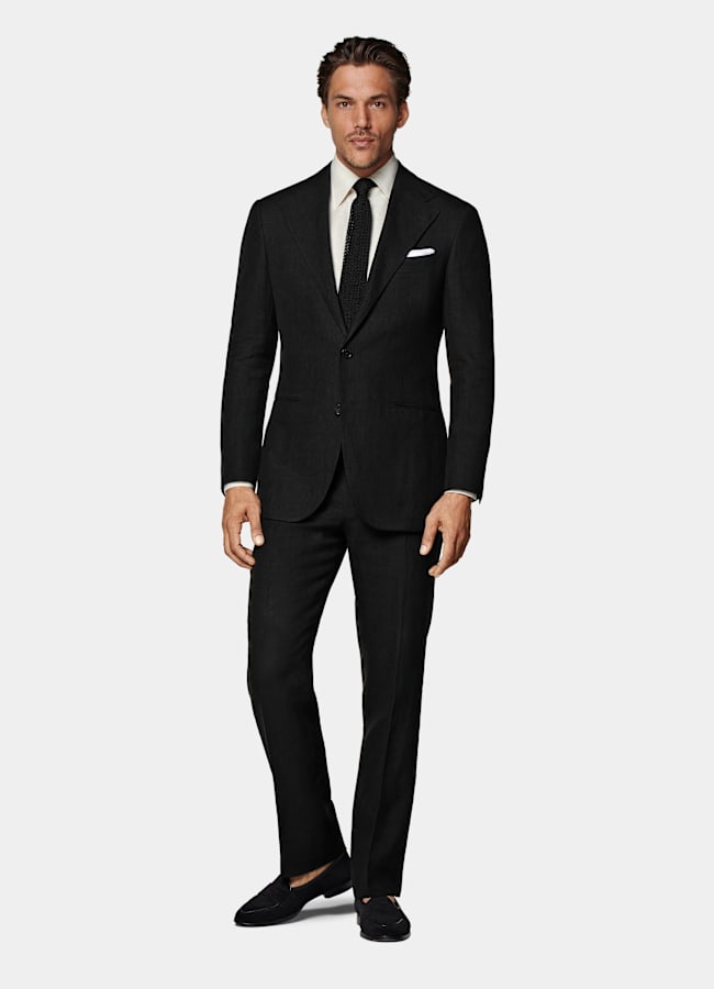 SUITSUPPLY Sommar Rent linne från Rogna, Italien Roma svart kostym med relaxed fit