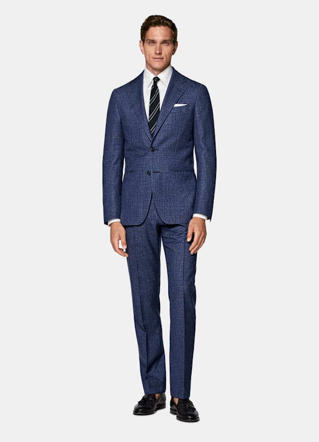 SUITSUPPLY Summer Wool Silk Linen by E.Thomas, Italy Mid Blue Tailored Fit Havana Suit