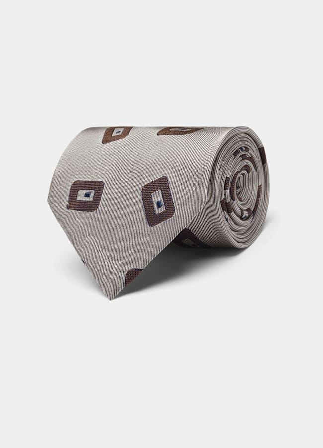 SUITSUPPLY Pure Silk by Fermo Fossati, Italy Grey Graphic Tie