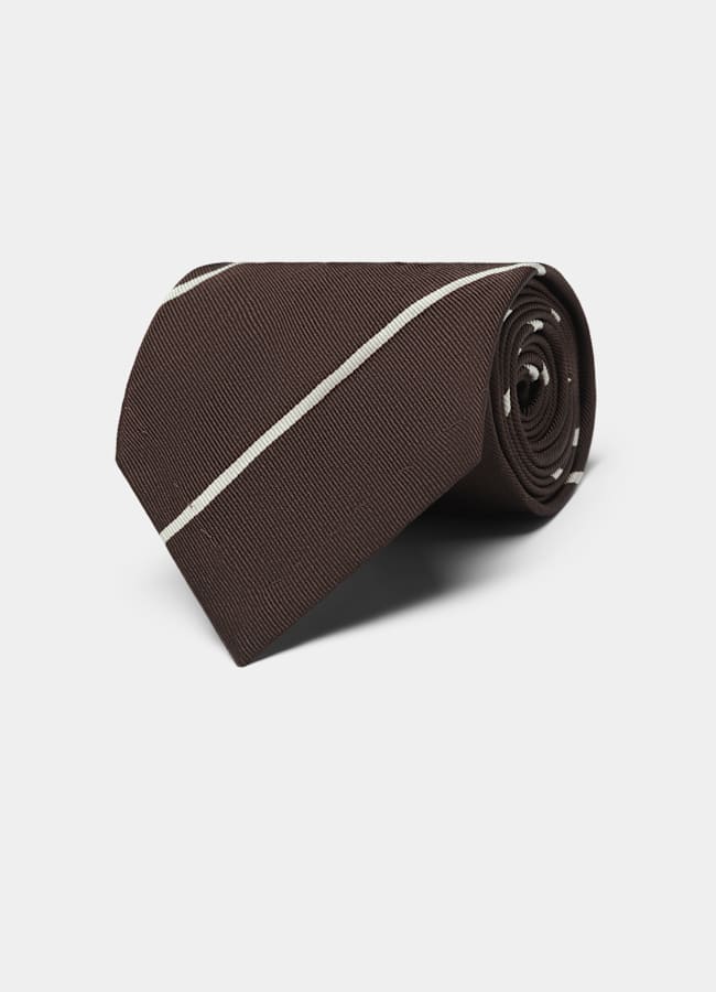 SUITSUPPLY Silk Cotton by Fermo Fossati, Italy Brown Striped Tie
