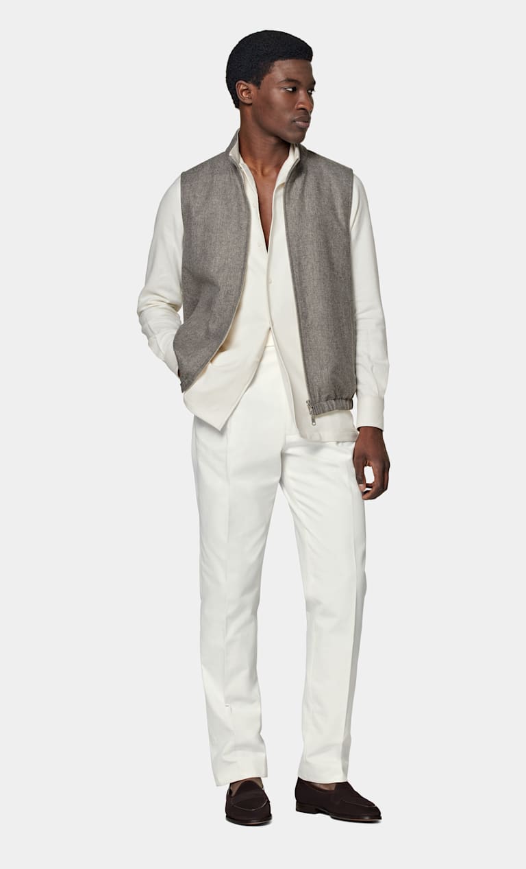 Taupe and Off White Striped V-Neck Side Tie Vest