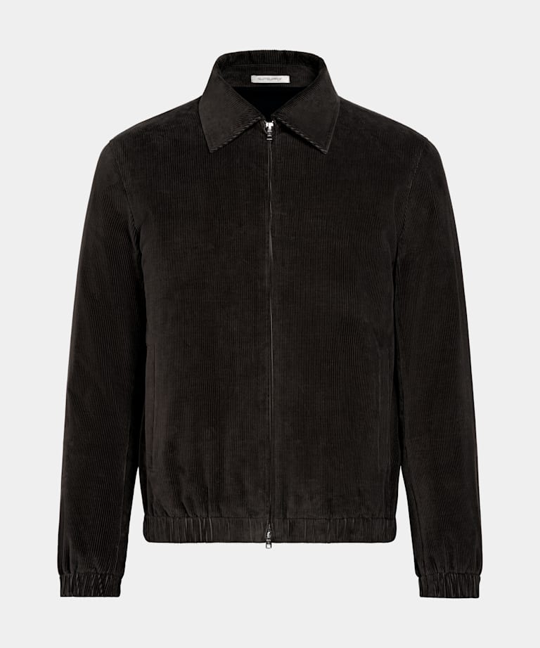 Dark Brown Corduroy Bomber Jacket