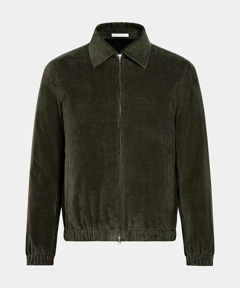 Dark Green Corduroy Bomber Jacket