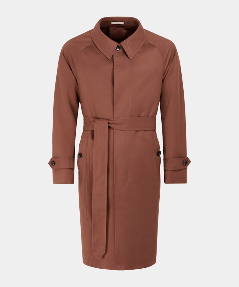 Dark Orange Belted Trench Coat
