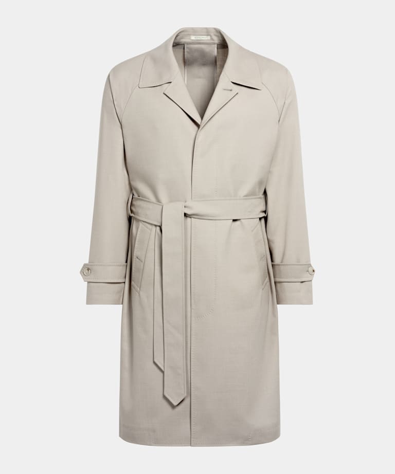 Manteau long ceinturé taupe clair