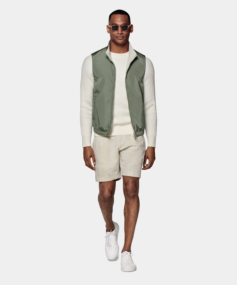 Puffer vest with best sale short sleeve shirt