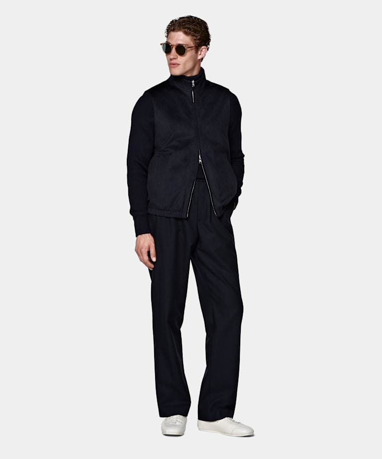 Marinblå vändbar zip-väst