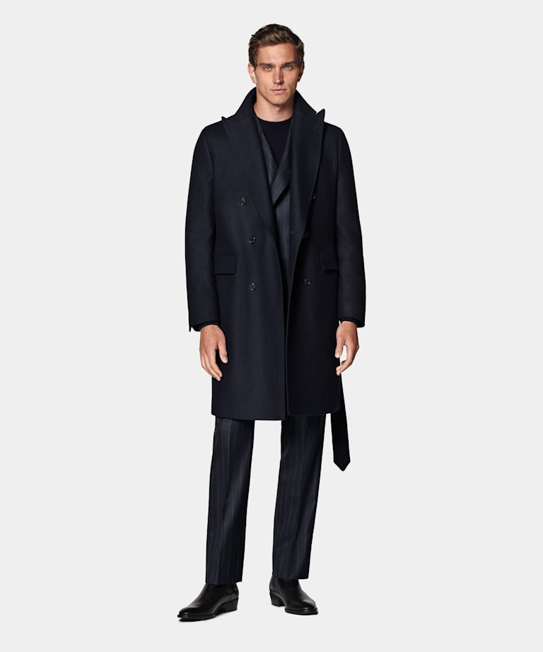 Navy Belted Overcoat