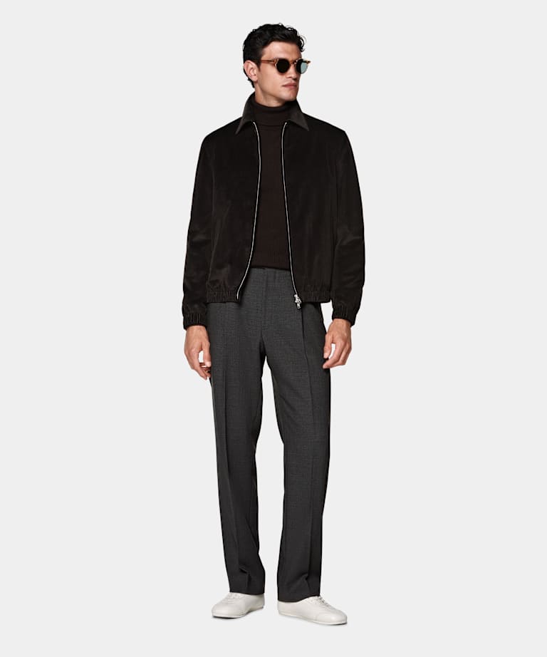 Dark Brown Corduroy Bomber Jacket