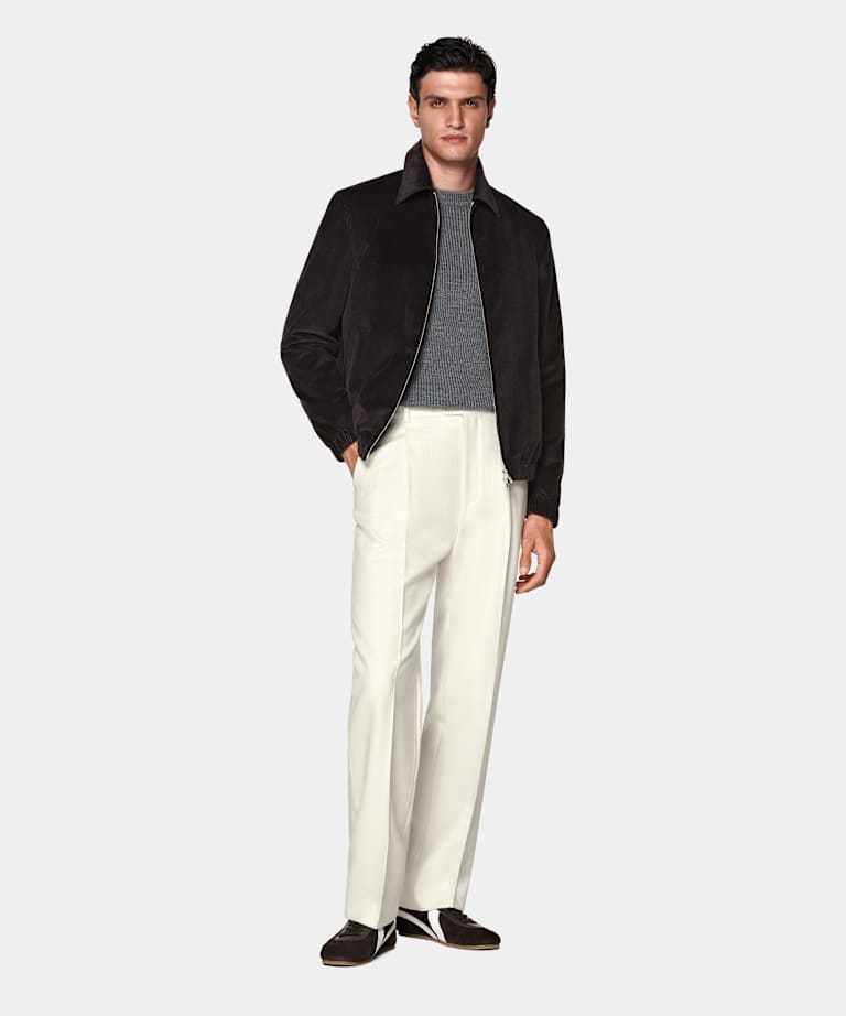 Dark Brown Corduroy Bomber Jacket