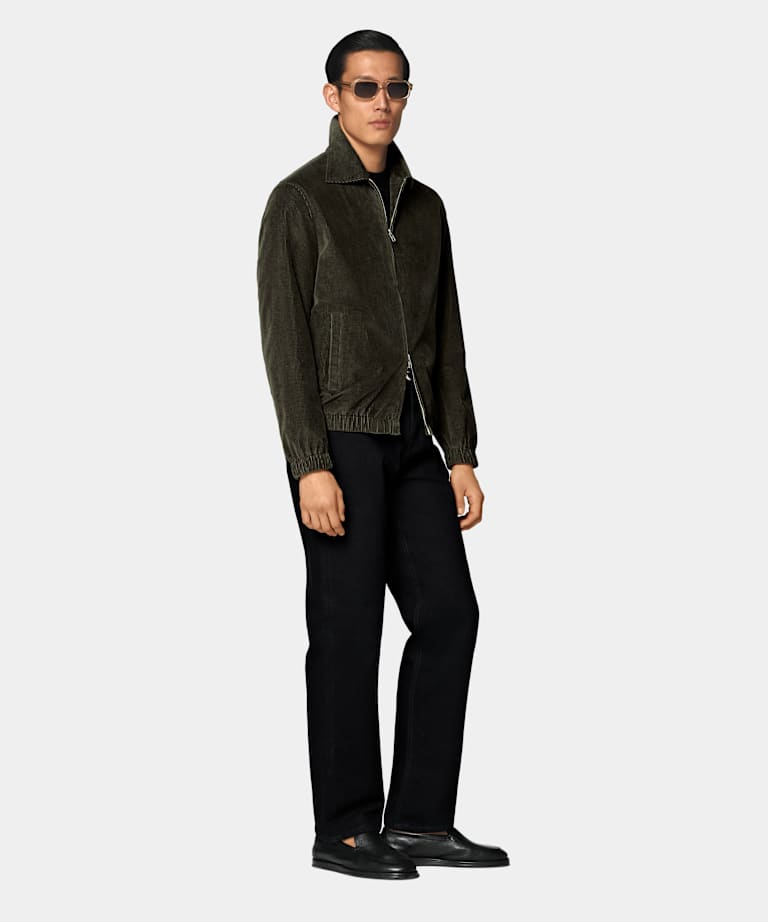 Dark Green Corduroy Bomber Jacket